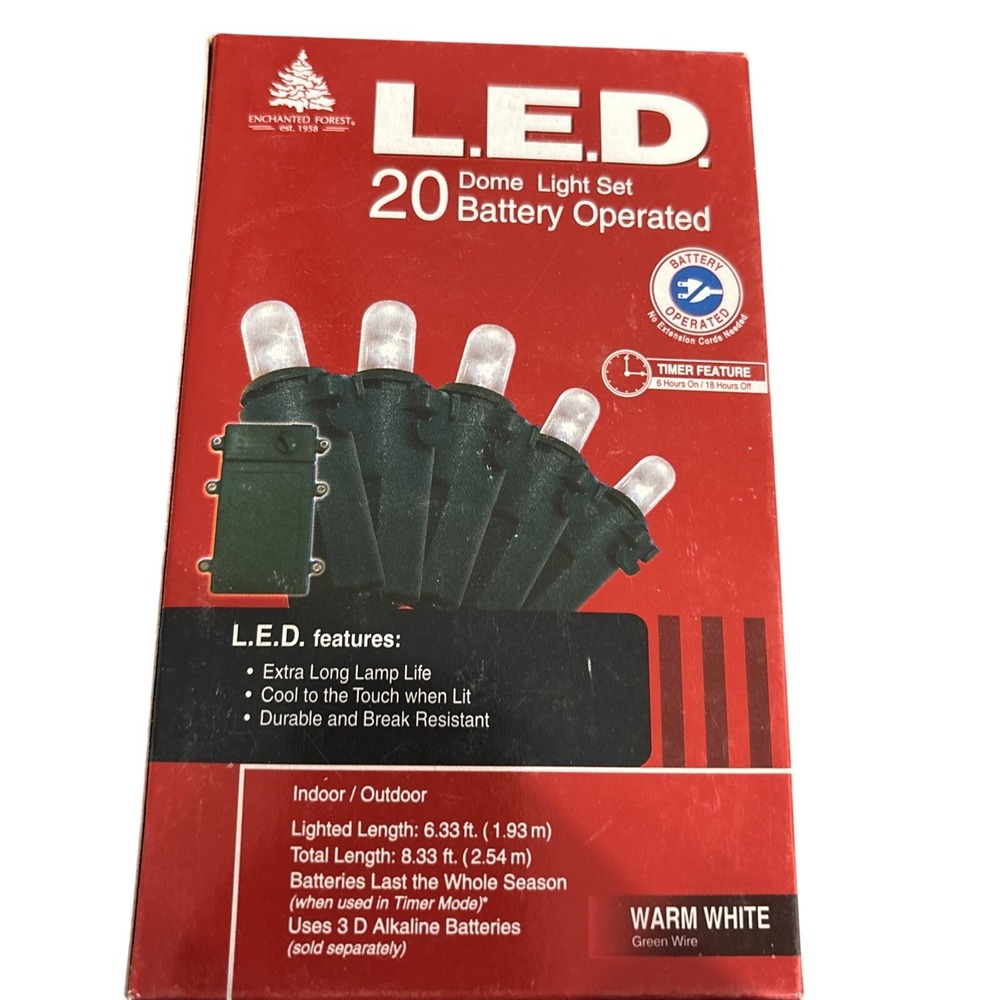 20 LED BATTERY OPERATED PORTABLE LIGHT Warm White Christmas Holiday Window